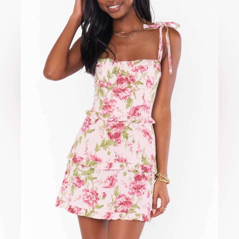 Show Me Your MuMu Pink Floral Tie-Shoulder Mini Dress